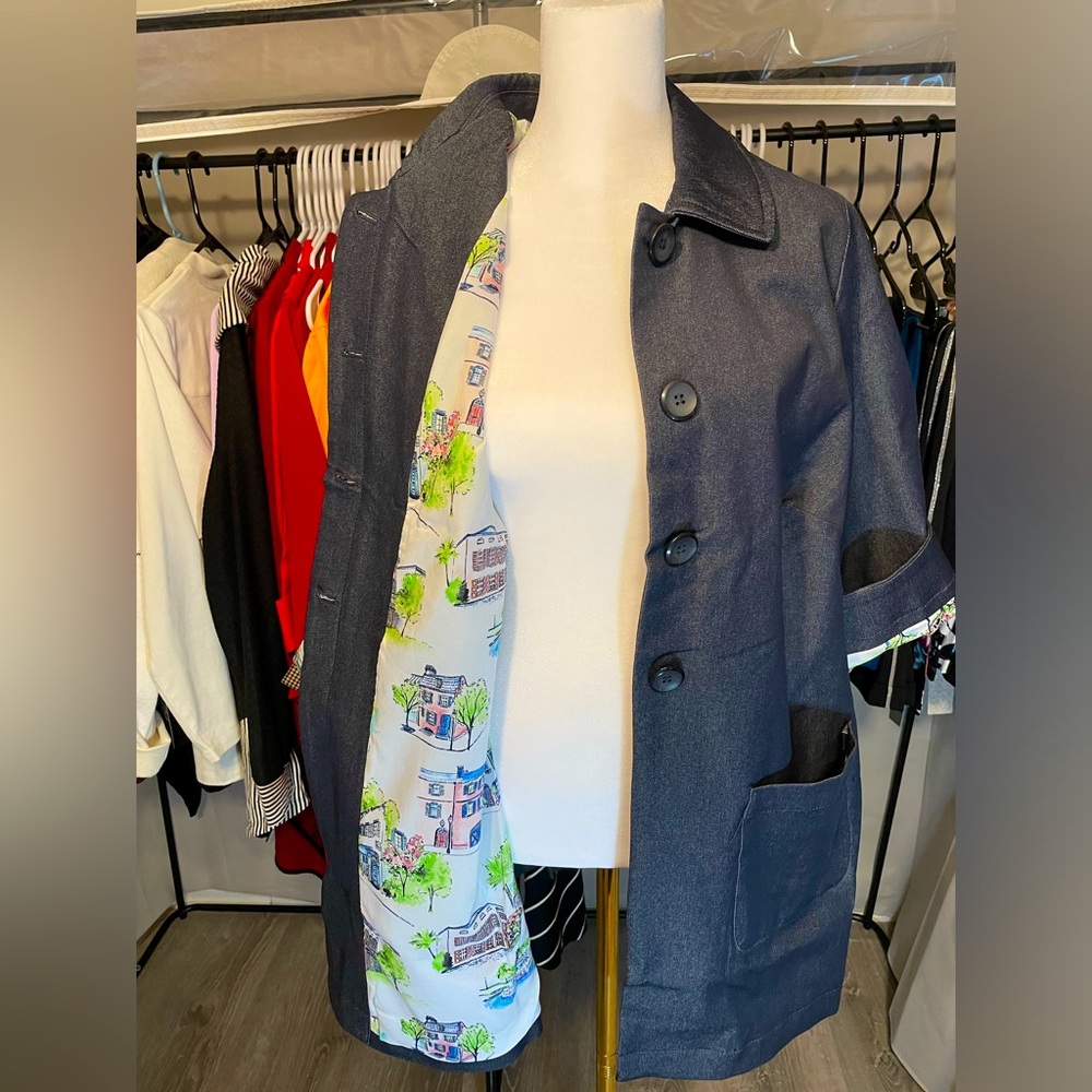 NWT! Chico's Indigo Pleat Back Floral Lined Jacket - Size L